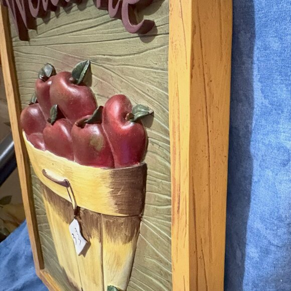 VTG New Creative Enterprise Resin WELCOME Wall Art- 3D Hanging Apple Basket 16" - Picture 7 of 8